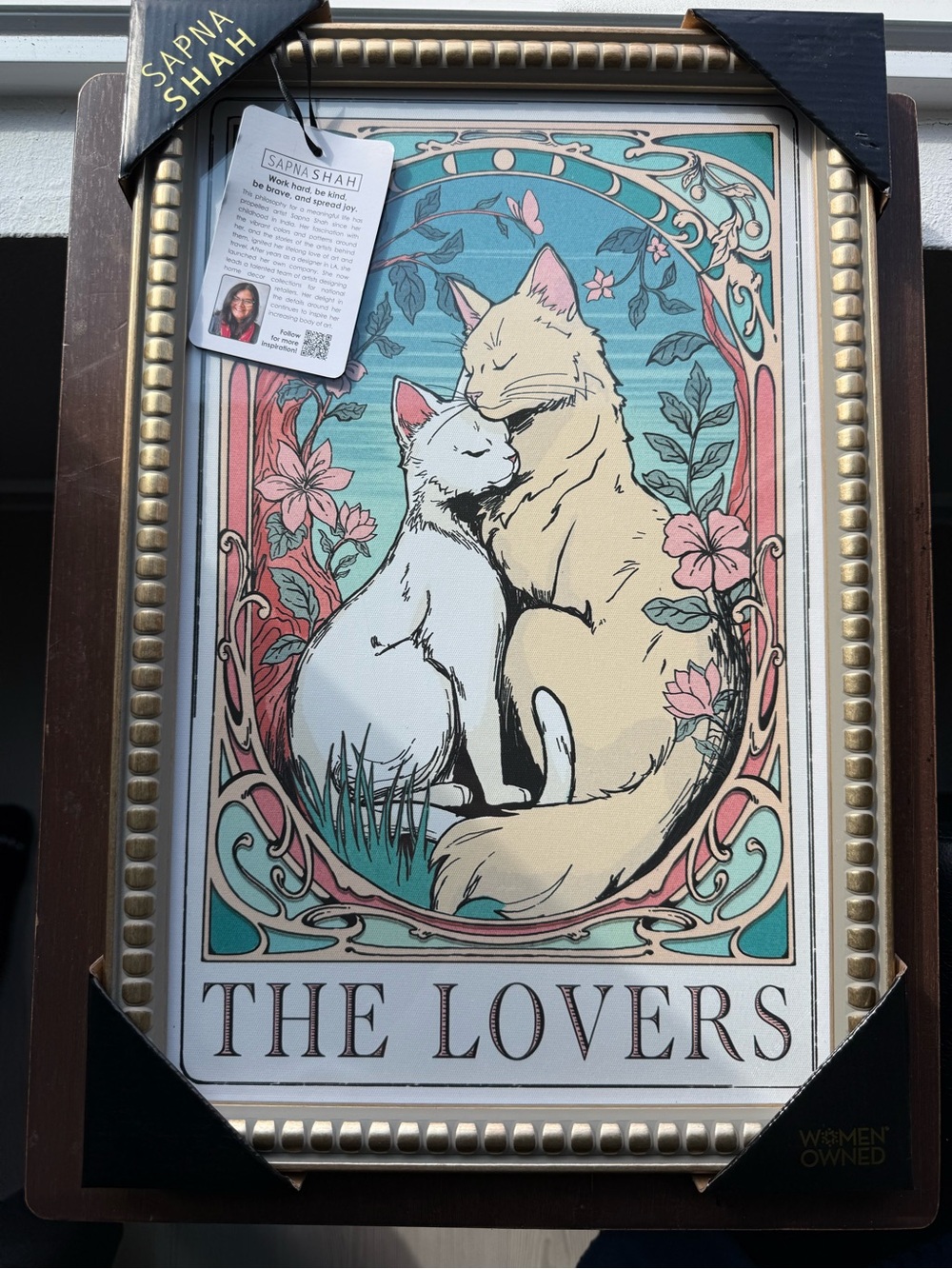 The Lovers Cat Art Print - Cream & White